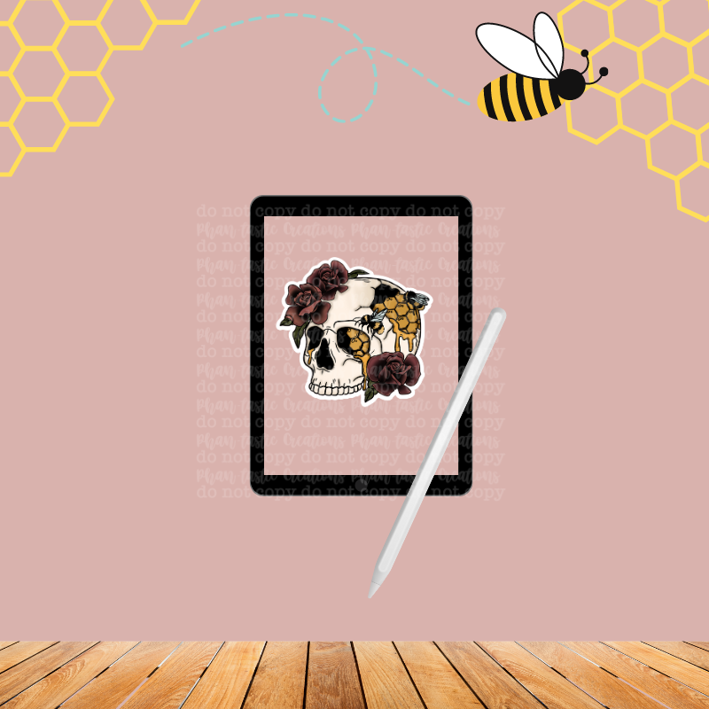 White Skull Bee Sticker