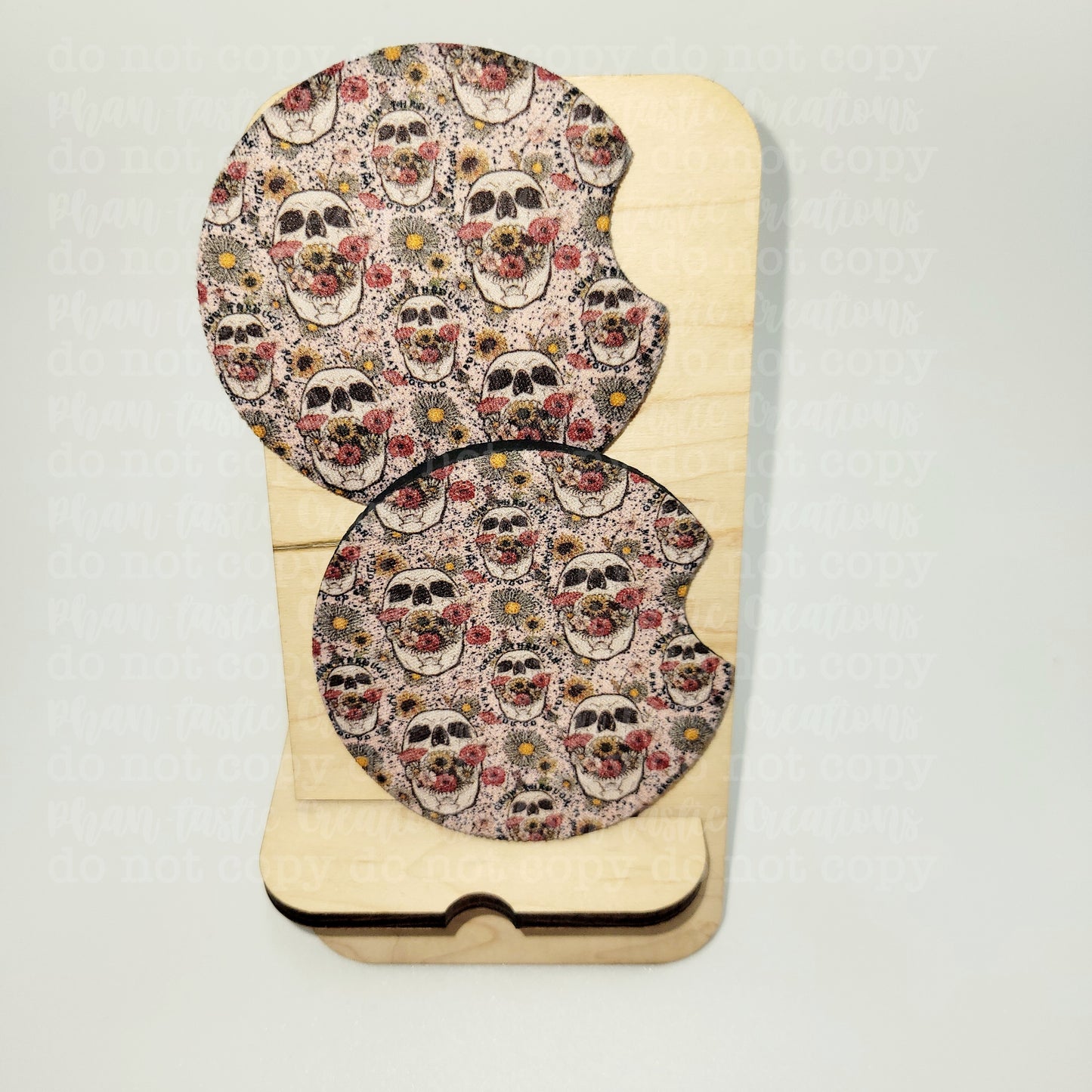Pink dotted skull Car Coaster