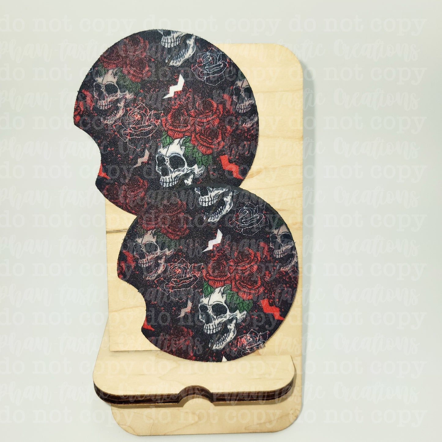 Red Floral Skull Car Coaster