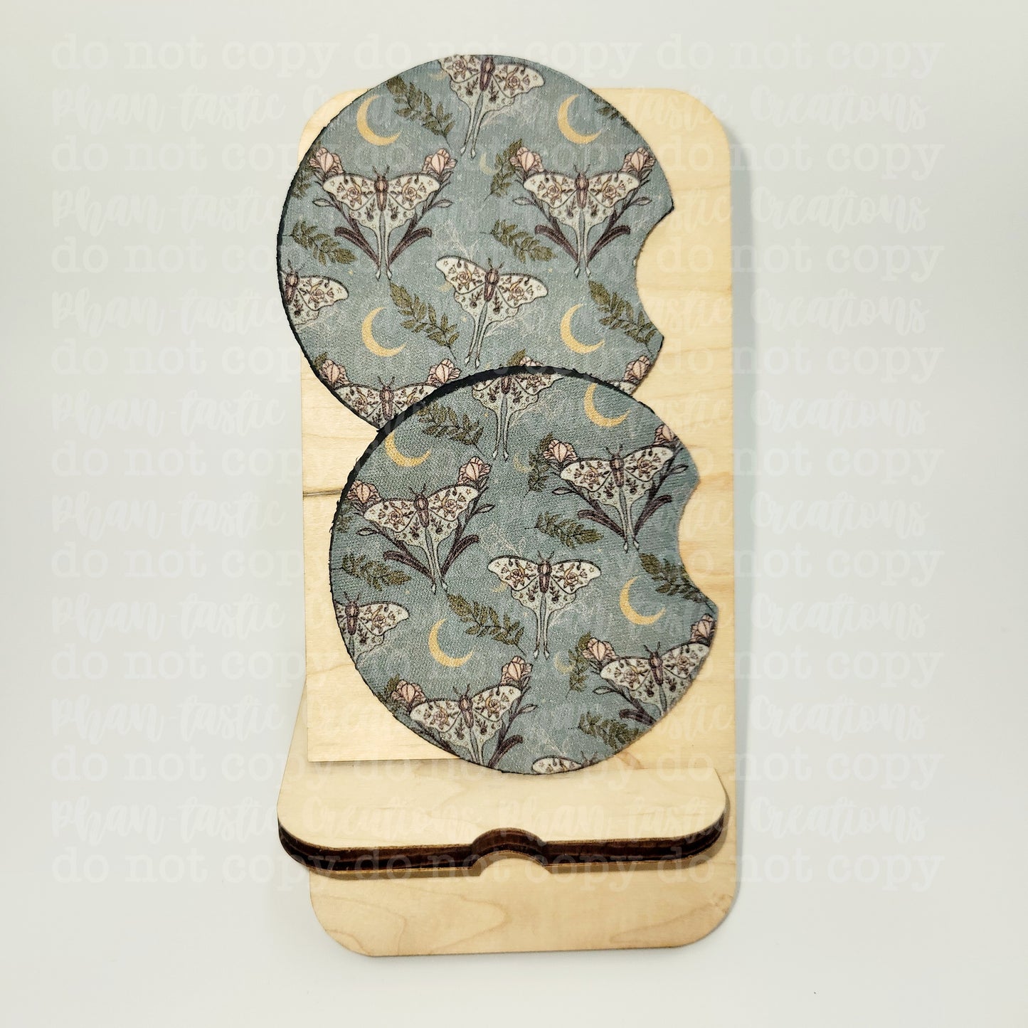 Blue/ Grey Moth Car Coaster
