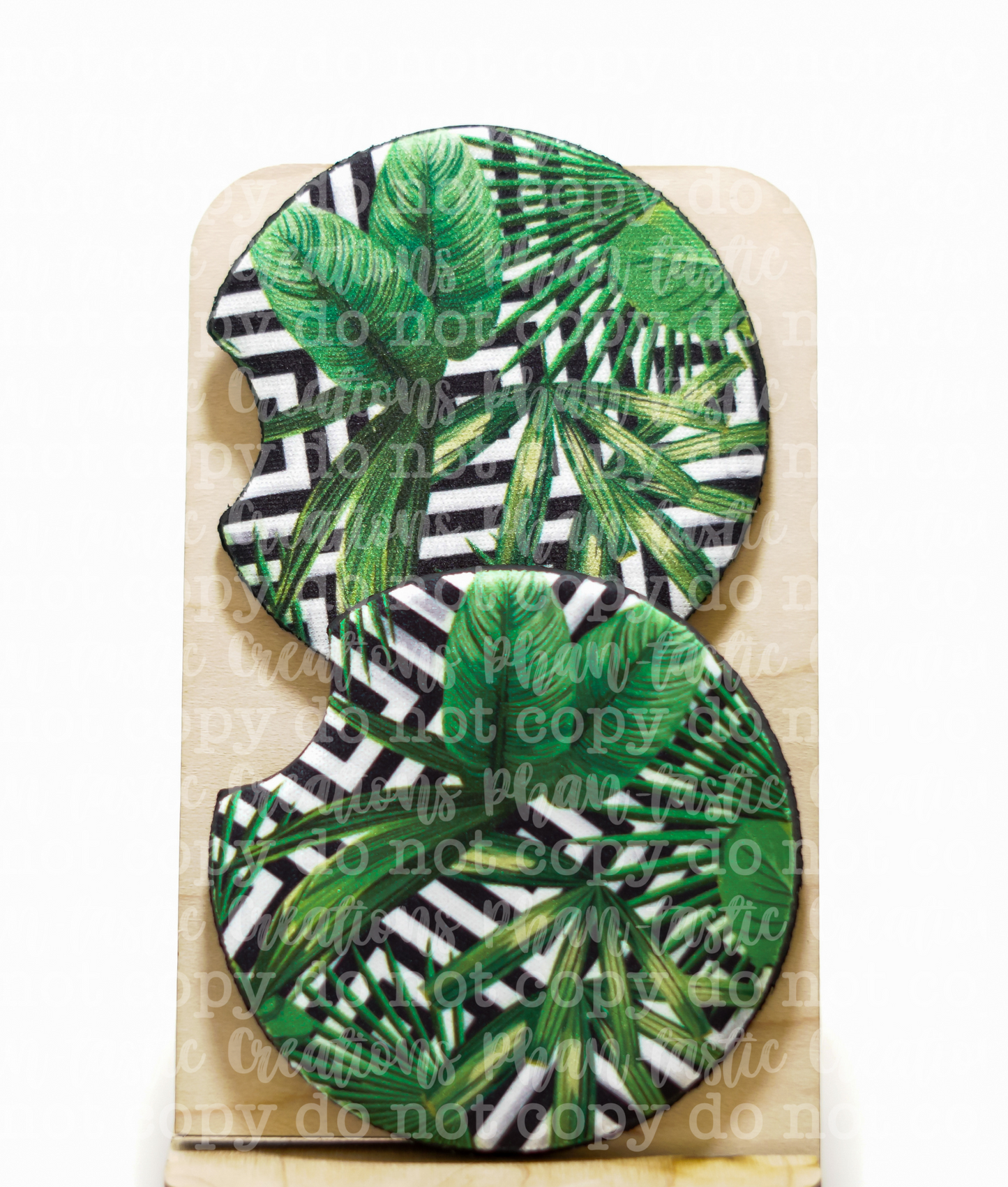 Black ,white leaf Print Car Coaster