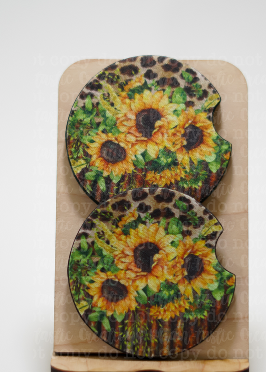 Leopard Sunflower Car Coaster